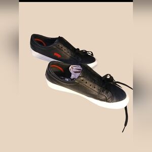 Leather Vans W Embroidered Red Logo